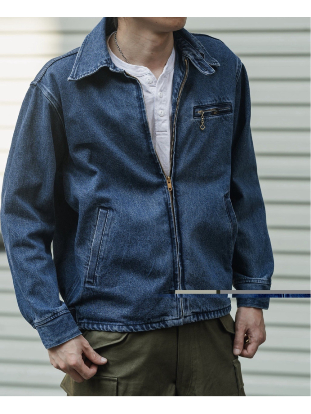 1970s Stonewashed Zip Up Denim Work Jacket M